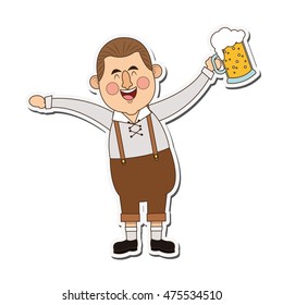 flat design bavarian man with beer icon vector illustration