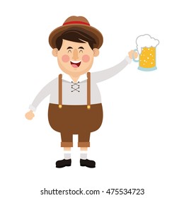 flat design bavarian man with beer icon vector illustration