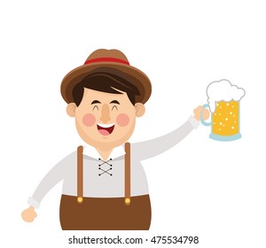 flat design bavarian man with beer icon vector illustration