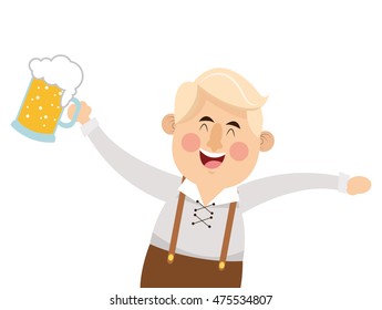 flat design bavarian man with beer icon vector illustration
