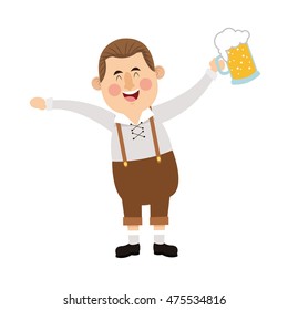 flat design bavarian man with beer icon vector illustration
