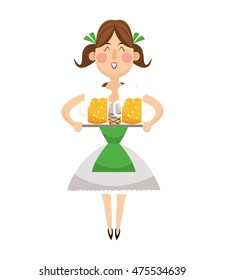 flat design bavarian woman with beer icon vector illustration