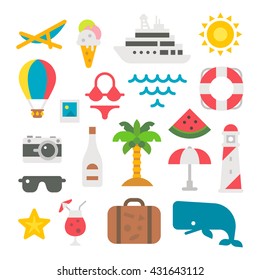 Flat design beach items set illustration vector