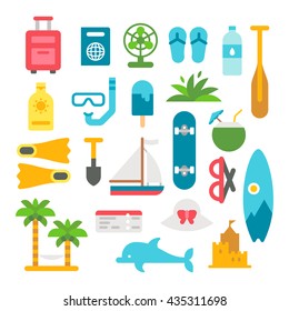 Flat design beach items set illustration vector