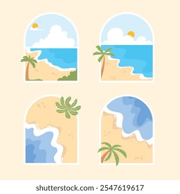 Flat design Beach poscard background or sticker illustration