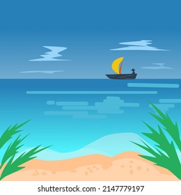 Flat design beach view, for wallpaper, wall decoration