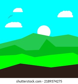 flat design beautiful mountain view in summer