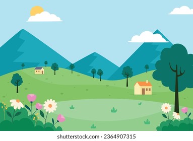 Flat design of beautiful spring landscape vector illustration