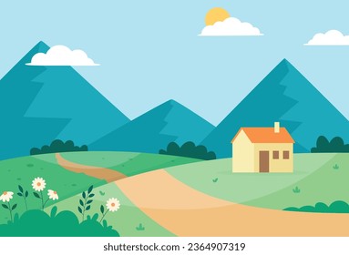 Flat design of beautiful spring landscape vector illustration