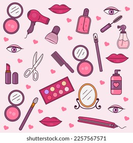 Patrón de salón de belleza de diseño plano. - Vector.