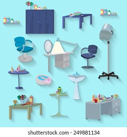 Flat design. Beauty salon spa.Beauty spa furniture set flat design.