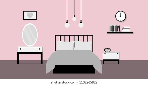 Flat design of bedroom interior, vector illustration
