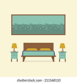 Flat Design Bedroom Interior Vector Illustration