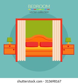 Flat design bedroom room icon. Vector illustration