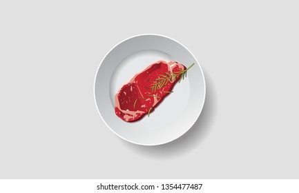 flat design beef steak on plate icon vector illustration