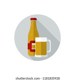 Flat design beer in glass bottle and glass of beer