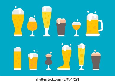 Flat design beer glasses set illustration vector