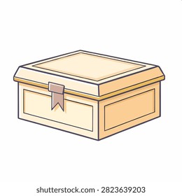 Flat design of a beige wooden box with a ribbon latch