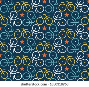 Flat design bicycle colorful seamless vector pattern