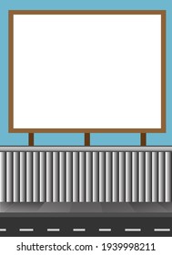 Flat design billboard at the footpath for advertisement announcement  mockup banners and other. Empty billboard at the sidewalk vector illustration. copy space mockup template display (vertical)