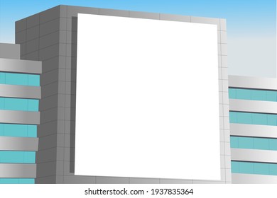 Flat design billboard on building for advertisement announcement  mockup banners and other. Empty billboard on building wall background vector illustration. copy space mockup template display