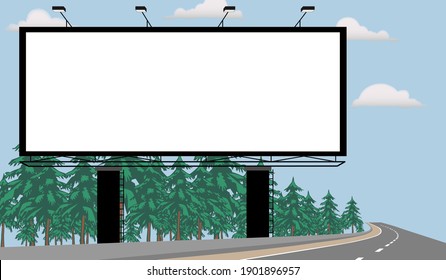 Flat design billboard at the sideroad for advertisement announcement  mockup banners and other. Empty billboard in the countryside background vector illustration. copy space mockup template display