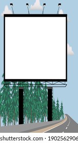 Flat design billboard at the sideroad for advertisement announcement  mockup banners and other. Empty billboard in the countryside background vector illustration. copy space mockup template display