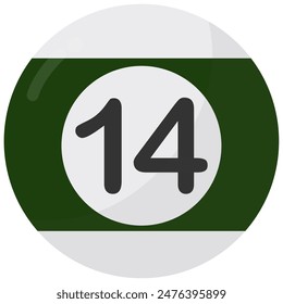 Flat design billiard ball number fourteen flat icon isolated on white background.