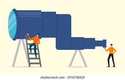 Flat design binoculars and character vector illustration. suitable for business graphic assets, print media, websites, and others according to your needs.