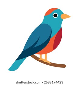 Flat Design Bird on Branch – Modern Nature Art