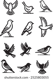 Flat design Birds vector various movements, bird silhouette set