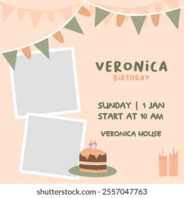 Flat design birthday invitation template