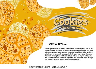 Flat design biscuit poster and card. Flavored cartoon cookies, for sweets and desserts meals.