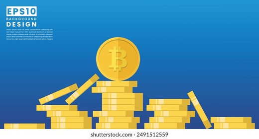 Flat design Bitcoin gold coins, Stack of golden coin set. Vector illustration.