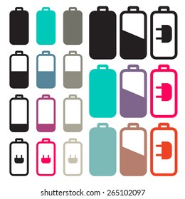 Flat Design Black Battery Life Vector Icons Set
