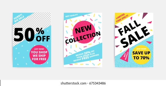 Flat design Black Big sale website banner template set. Bright colorful vector for social media, posters, email, print, ads, promotional material. Yellow Pink Blue black and white
