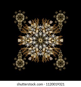 Flat design. Black, brown and beige silhouette snow flake sign. Vector illustration. Snowflake mosaic icon. Graphic element decoration. Symbol winter, frozen, Christmas, New Year holiday.