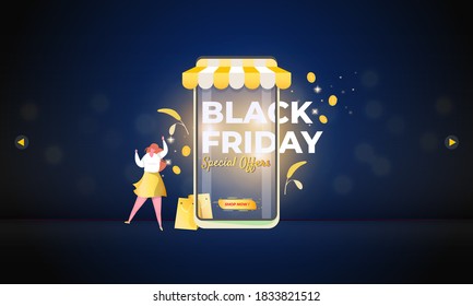 Diseño plano Venta de promociones de Black Friday para comercio electrónico o ofertas de tiendas en línea