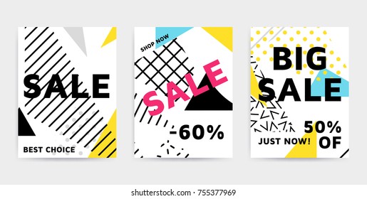 Flat design Black Friday sale website banner template set. Bright colorful vector for social media, posters, email, print, ads, promotional material. Yellow Pink Blue black and white