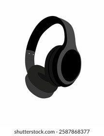 flat design black headphones for music lovers, cartoon style