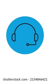 Flachdesign eines schwarzen Headsets mit Mikrofon auf blauem Hintergrund
