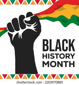 flat design black history month with silhouette hand holding flag