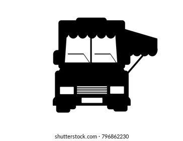 Flat design - a black icon of a mobile street cafe. Coffee bus