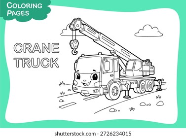 Flaches Design schwarzen Umriss Kranwagen zum Färben von Seiten des Kindergartens 