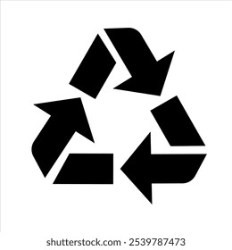 Um design plano ícone preto e branco simbolizando Reciclagem no fundo branco