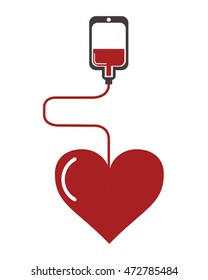 flat design blood bag icon and cartoon heart vector illustration