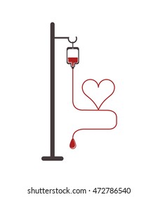 flat design blood bag icon and cartoon heart vector illustration
