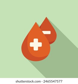 Flat design of blood drops with a white cross, symbolizing health and blood donation