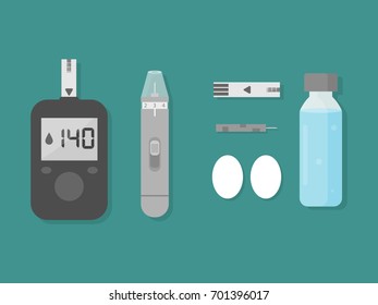 flat design : Blood glucose test meter and accessories