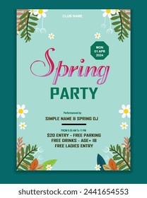 Flat design blossom flowers spring party poster template